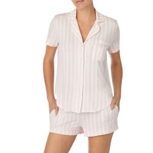 Kate Spade Striped Print Jersey Knit Coordinating Pajama Set pink stripe Medium